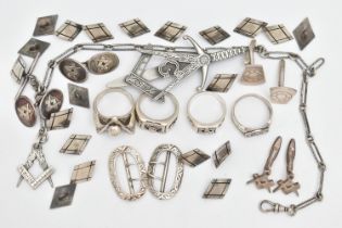 ASSORTED SILVER AND WHITE METAL ITEMS, to include a pair of early 20th century silver shoe