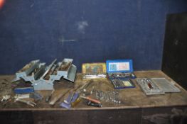 A TOOLBOX CONTAINING AUTOMOTIVE TOOLS AND FOUR SOCKET SETS including spanners by Britool, King Dick,