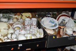 FOUR BOXES OF CERAMICS AND GLASSWARE, to include a Chapman cream and gilded flower tea set pattern