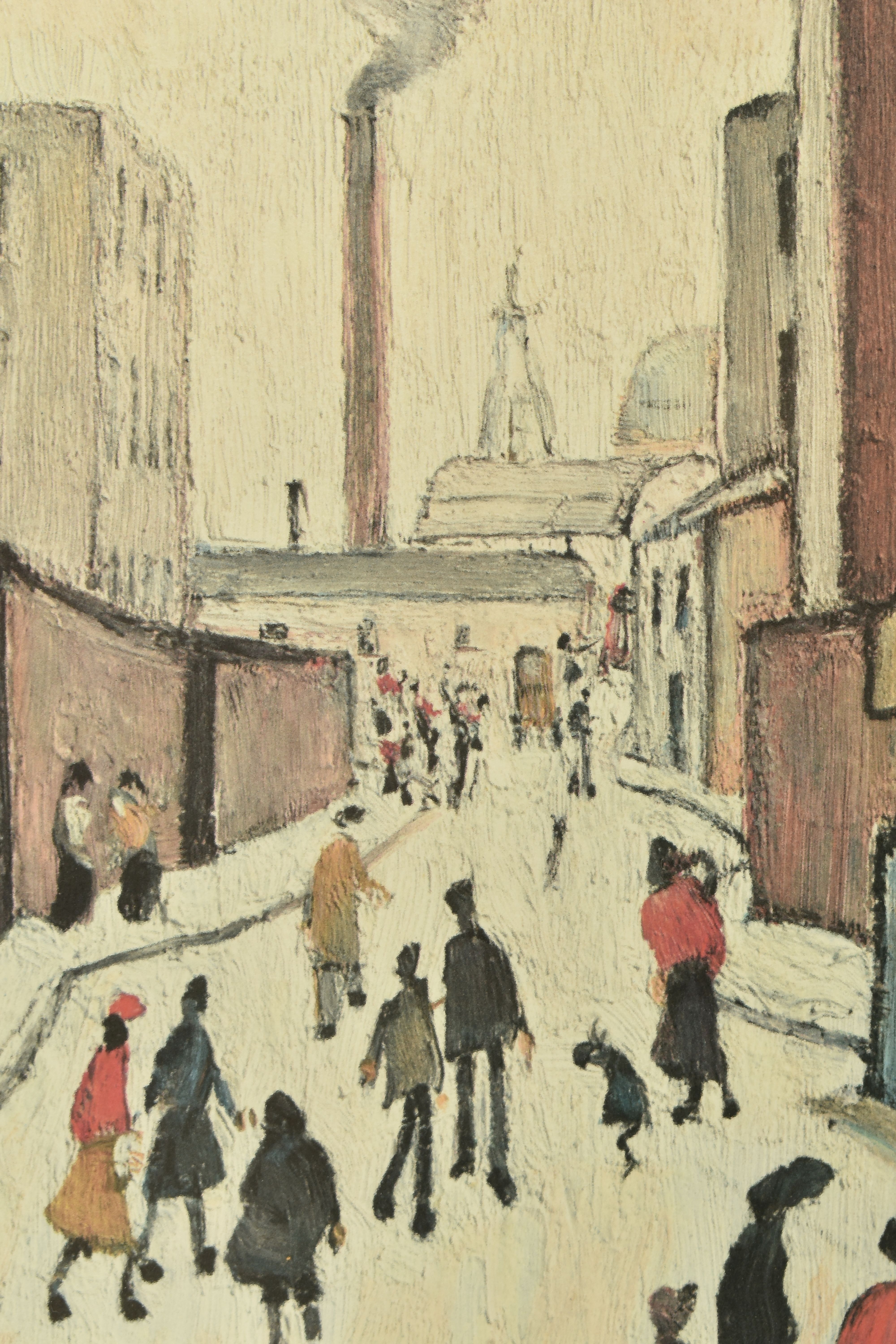 LAURENCE STEPHEN LOWRY (BRITISH 1887-1976) 'STREET SCENE', a depiction of figures going about - Image 3 of 11