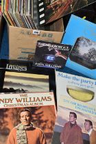 THREE BOXES OF L.P AND GRAMOPHONE RECORDS, to include over sixty L.P records, ten boxed L.P sets,