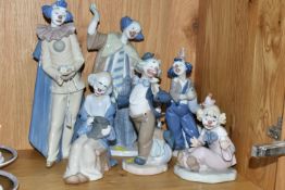 SIX NAO CLOWN FIGURES, to include Ringmaster, Now You See It, Standing Clown with Flower, etc,