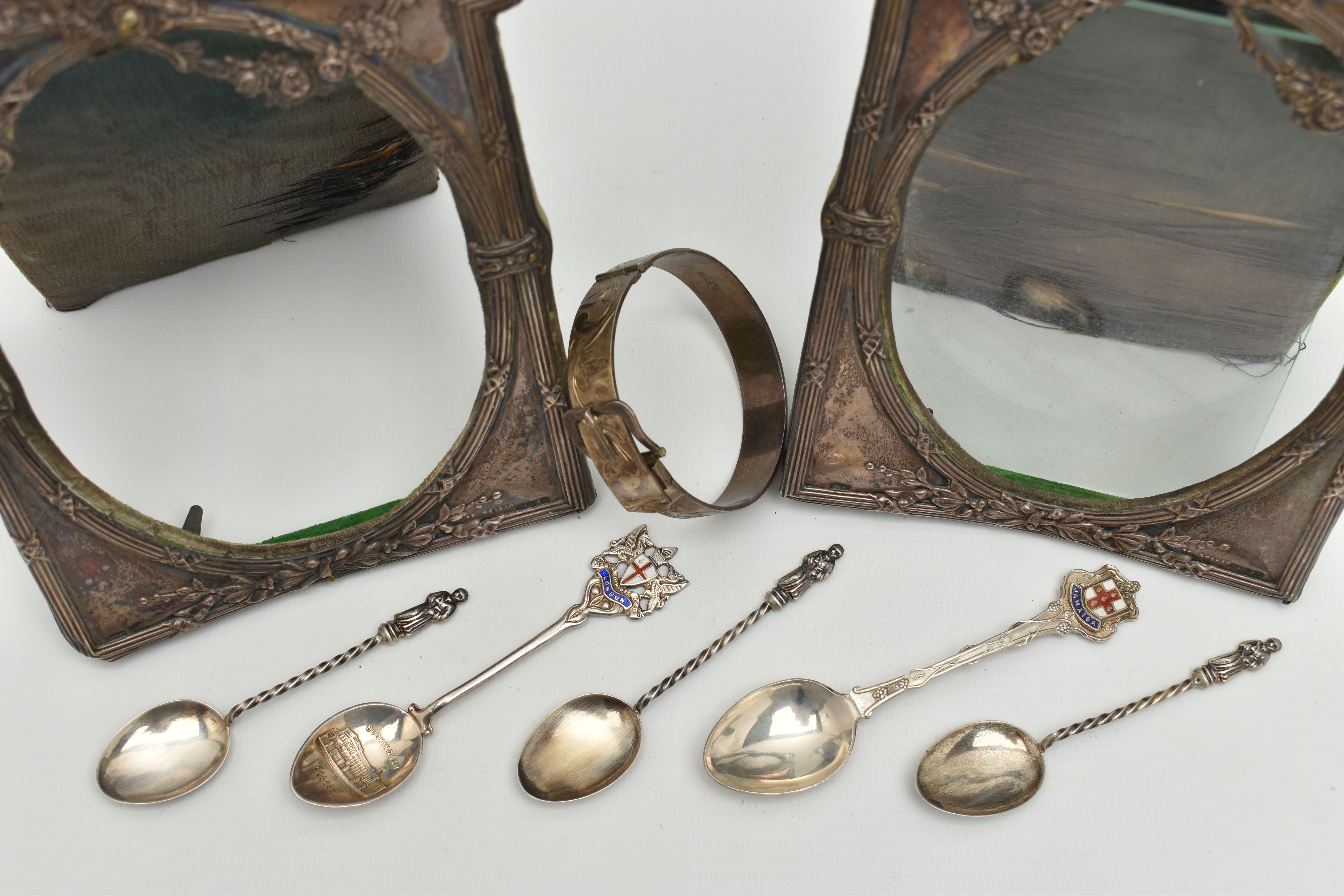 TWO SILVER PHOTO FRAMES, A SILVER BANGLE AND TEASPOONS, two early 20th century - Image 4 of 6