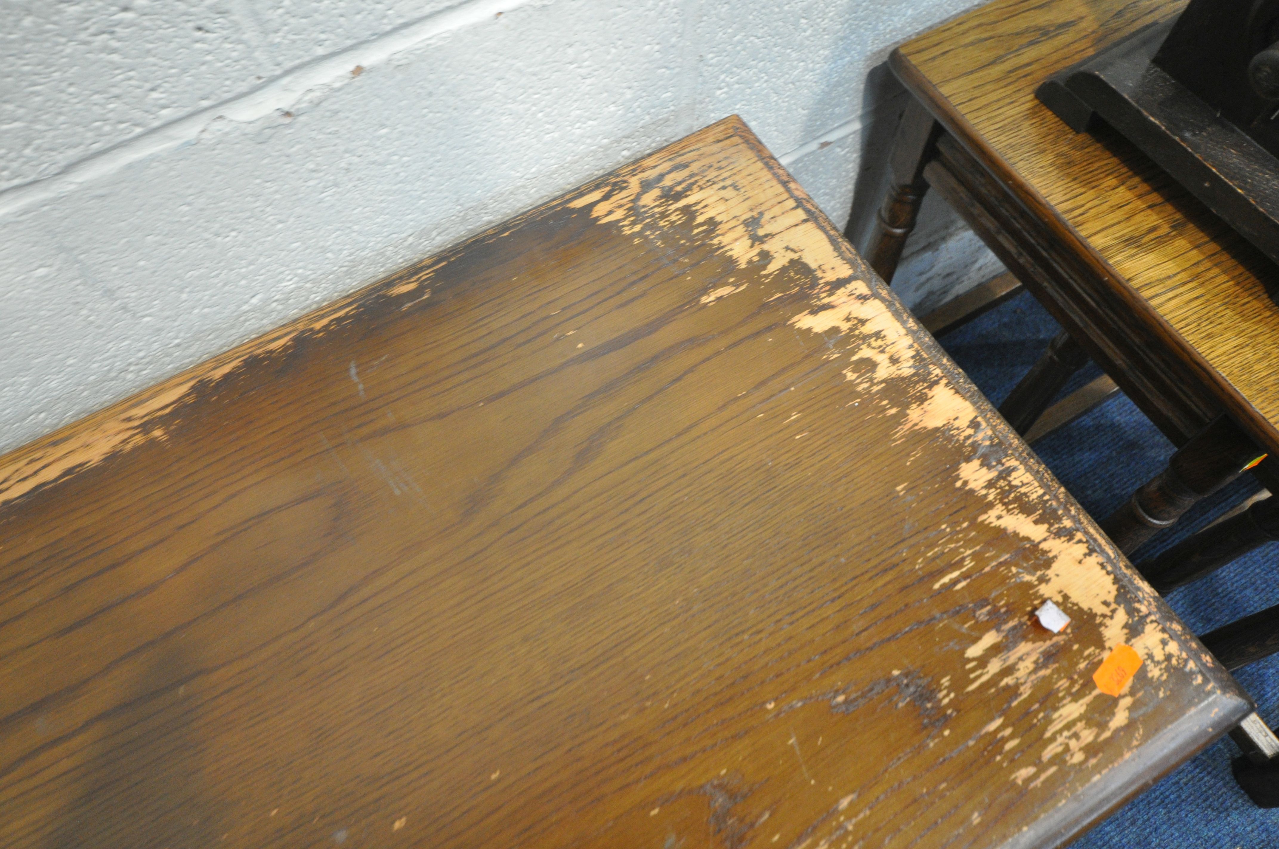 A 20TH CENTURY OAK LINENFOLD BLANKET BOX, width 95cm x depth 42cm x height 52cm, an oak nest of - Image 3 of 4