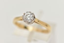 AN 18CT GOLD SINGLE STONE DIAMOND RING, the brilliant cut diamond within a six claw setting to the