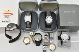 A BOX OF ASSORTED WRISTWATCHES, nine watches to include a Seiko 5 Automatic, model number 720535,