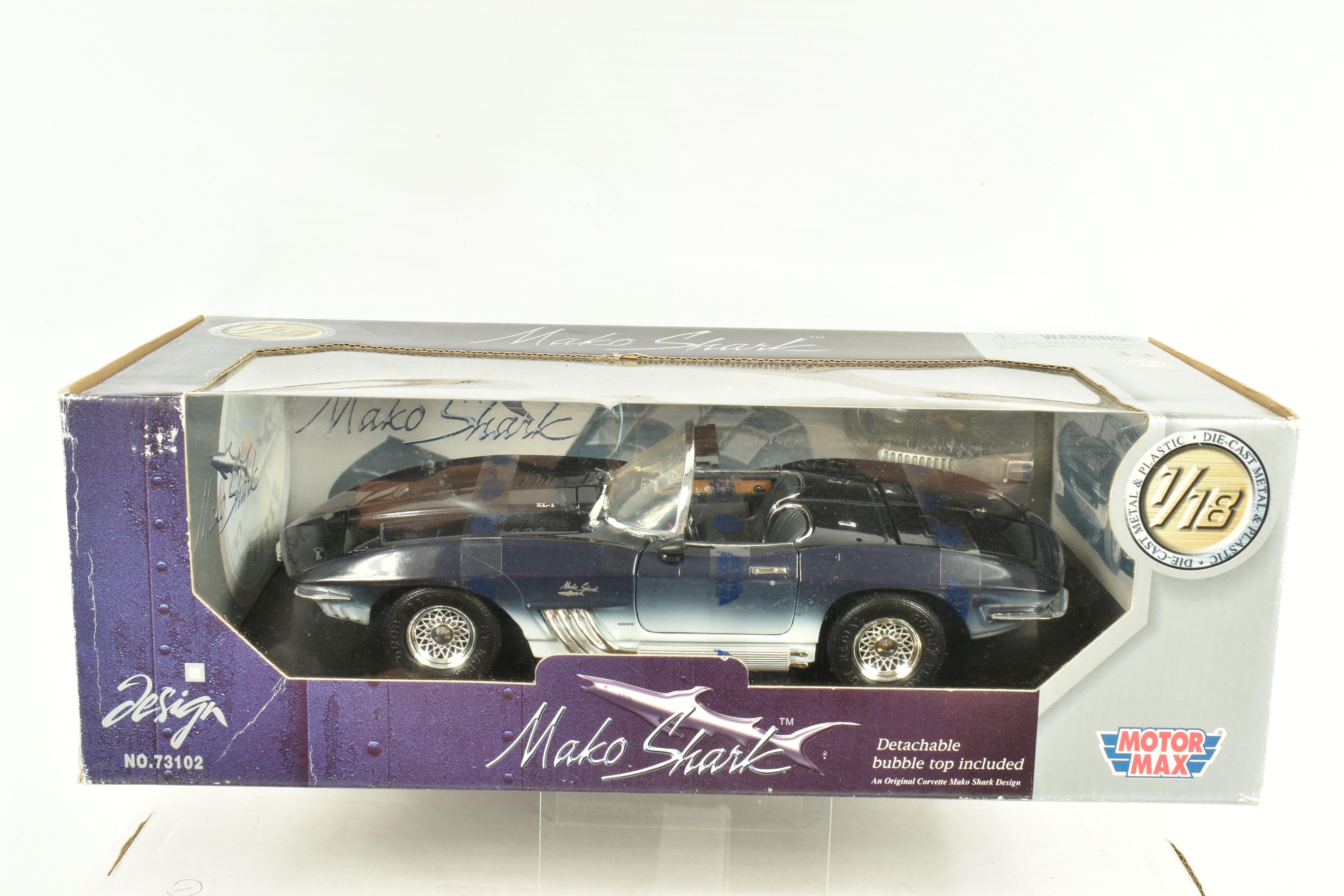 FIVE BOXED METAL DIECAST 1:18 SCALE MODEL CARS, to include a MotoMax 1961 Chevrolet Stingray Mako - Image 3 of 6