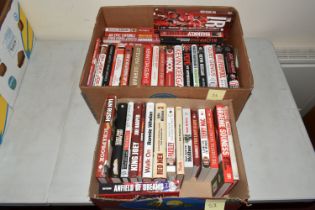 LIVERPOOL FOOTBALL CLUB INTEREST: TWO BOXES OF HARDBACK AND PAPERBACK BOOKS, approximately forty-