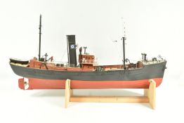 A CONSTRUCTED WOODEN RADIO CONTROL MODEL KIT OF A FISHING TRAWLER, has been constructed and finished
