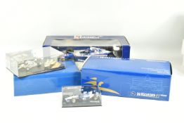 FIVE BOXED DIECAST METAL RACING CARS, to include a PMA Minichamps 1:43 scale Williams F1 FW24 BMW