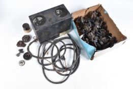 A TYPE 87 POWER UNIT FOR A SPITFIRE AND A BOX OF VARIOUS VINTAGE POWER SWITCHES, the power unit