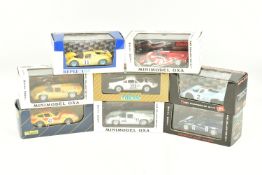 SIX BOXED 1:43 SCALE DIECAST MODEL RACE CARS, to include a Brumm Porsche 917, model no. R221, a