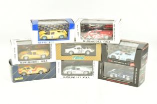 SIX BOXED 1:43 SCALE DIECAST MODEL RACE CARS, to include a Brumm Porsche 917, model no. R221, a