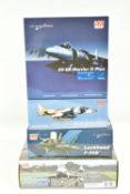 FOUR BOXED 1:72 SCALE HOBBYMASTER DIECAST MODEL MILITARY AIRCRAFT, to include a Harrier GR.7 '