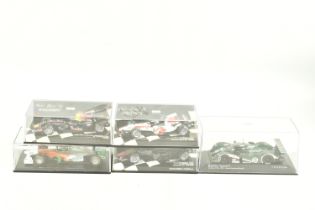 FIVE 1.43 SCALE DIECAST MODELS, to include a Minichamps B-A-R Honda Malaysian GP 2005, model no.