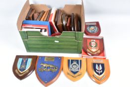A QUANTITY OF MILITARY WOODEN COMMEMORATIVE WALL PLAQUES, these include united nations,