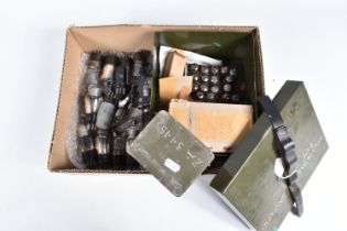 A GREEN ARMY ONE DAY RATIONS TIN CONTAINING A QUANTITY OF BULBS AND THERMIONIC TUBES (VALVES),