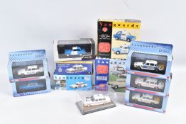 ELEVEN BOXED 1:43 SCALE DIECAST TRIUMPH MODEL POLICE VEHICLES, to include a Vanguards 2.5 PI West