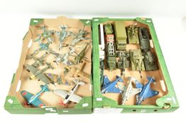 A QUANTITY OF UNBOXED AND ASSORTED PLAYWORN DINKY TOYS AIRCRAFT AND MILITARY VEHICLES, to include