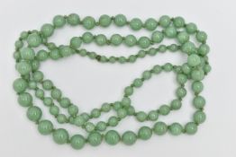 A JADE BEAD NECKLACE, designed as a graduated row of spherical beads measuring approximately 5mm