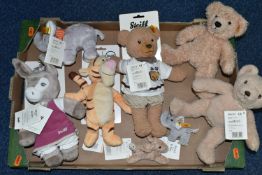 A BOX OF STEIFF 'BEST FOR BABY' SOFT TOYS, comprising Issy Donkey no 238581, Tigger no 290084, and