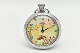 A 'SMITHS RANGER' OPEN FACE POCKET WATCH, manual wind, painted dial with horses on a range, Arabic