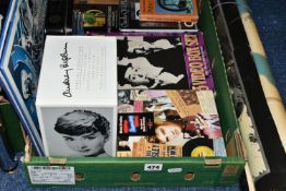 ONE BOX OF ENTERTAINMENT EPHEMERA comprising Elvis Presley books, CDs, DVDs and vinyl record