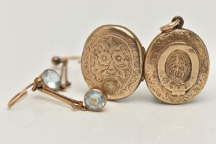 TWO ITEMS OF LATE 19TH TO EARLY 20TH CENTURY JEWELLERY, to include a pair of blue paste drop