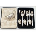 A CASED SET OF SIX SILVER TEASPOONS AND A SUGAR BOWL, teaspoons hallmarked 'Herbert M Slater'