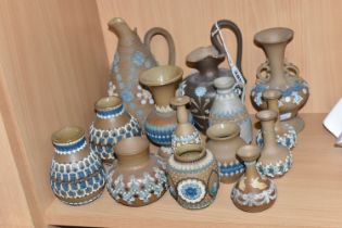 A GROUP OF FOURTEEN DOULTON SILICON WARES, comprising twelve assorted bud vases with applied