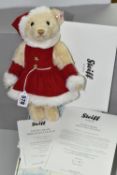 A BOXED LIMITED EDITION STEIFF 'MRS SANTA CLAUS' MUSICAL TEDDY BEAR, jointed with vanilla mohair and