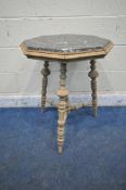 A LATE 19TH / EARLY 20TH CENTURY OCTAGONAL TRIPOD CENTRE TABLE, with a marble insert, raised on