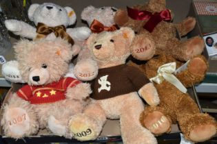 ONE BOX OF SIX STEIFF 'COSY YEAR' BEARS, comprising 2007, 2009, 2010, 2011, 2012, 2013, plush bears,