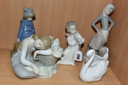 A GROUP OF LLADRO FIGURES, comprising 4540 Angel Playing Flute, 4682 ‘Girl with milk pail’ by V.