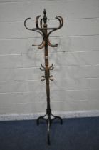 A BEECH COAT/HAT STAND, the revolving top section with five bentwood hooks, above a fixed section