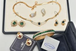 A SELECTION OF 'ATTWOOD' COSTUME JEWELLERY, to include a boxed hinged bangle set with colourless and