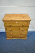 A MODERN PINE CHEST OF FOUR DRAWERS, width 77cm x depth 44cm x height 86cm (condition report: