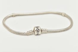 A 'PANDORA' SNAKE BRACELET, fitted with a signed 'Pandora' clasp, stamped S925 ALE, approximate