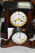 TWO MANTEL CLOCKS, comprising a Victorian black slate and red marble mantel clock made in Newcastle,