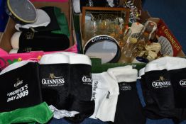 THREE BOXES OF GUINNESS RELATED SUNDRIES AND ST. PATRICK'S DAY NOVELTY ITEMS, to include advertising