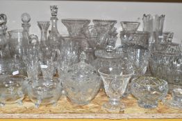 A LARGE QUANTITY OF CUT CRYSTAL AND GLASSWARE, comprising a Waterford Crystal miniature mantel