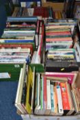 FOUR BOXES OF BOOKS & MAGAZINES containing a large quantity of miscellaneous titles in hardback