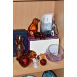 A GROUP OF COLOURED GLASS WARE, comprising a boxed Wedgwood Glass Liverpool & Manchester Railway