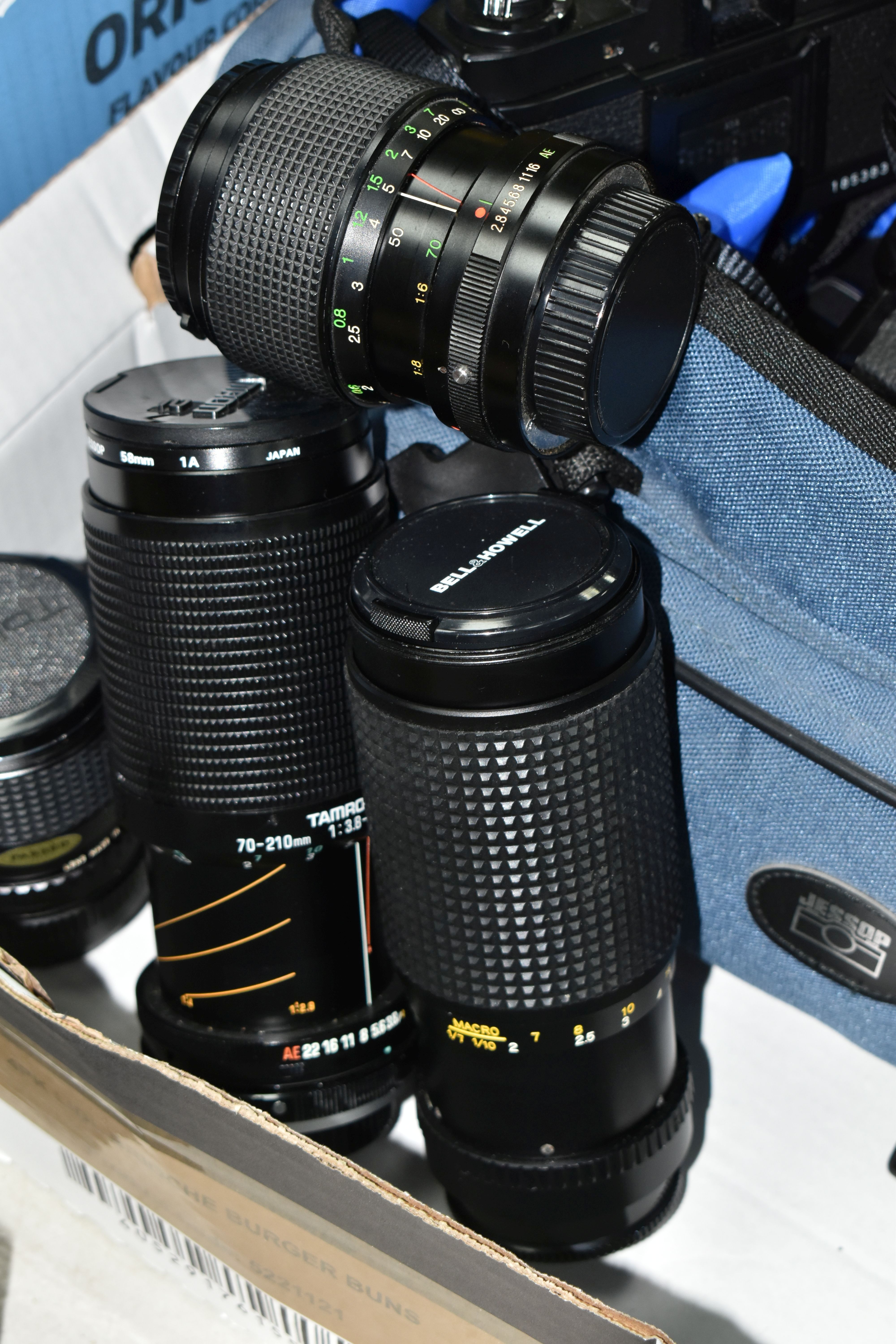 A BOX OF CAMERAS AND PHOTOGRAPHIC EQUIPMENT, to include a Konica FS-1 camera fitted with an f1.8 - Image 2 of 4