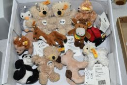 ONE BOX OF STEIFF PLUSH KEYRING BEARS, twelve 'Best For Kids' animals comprising 112058 Lion, 112089