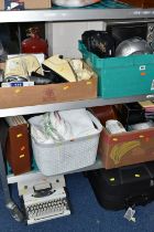 FOUR BOXES AND LOOSE MISCELLANEOUS SUNDRIES, to include a cream B.T dial telephone 746 GEN 75/IA,