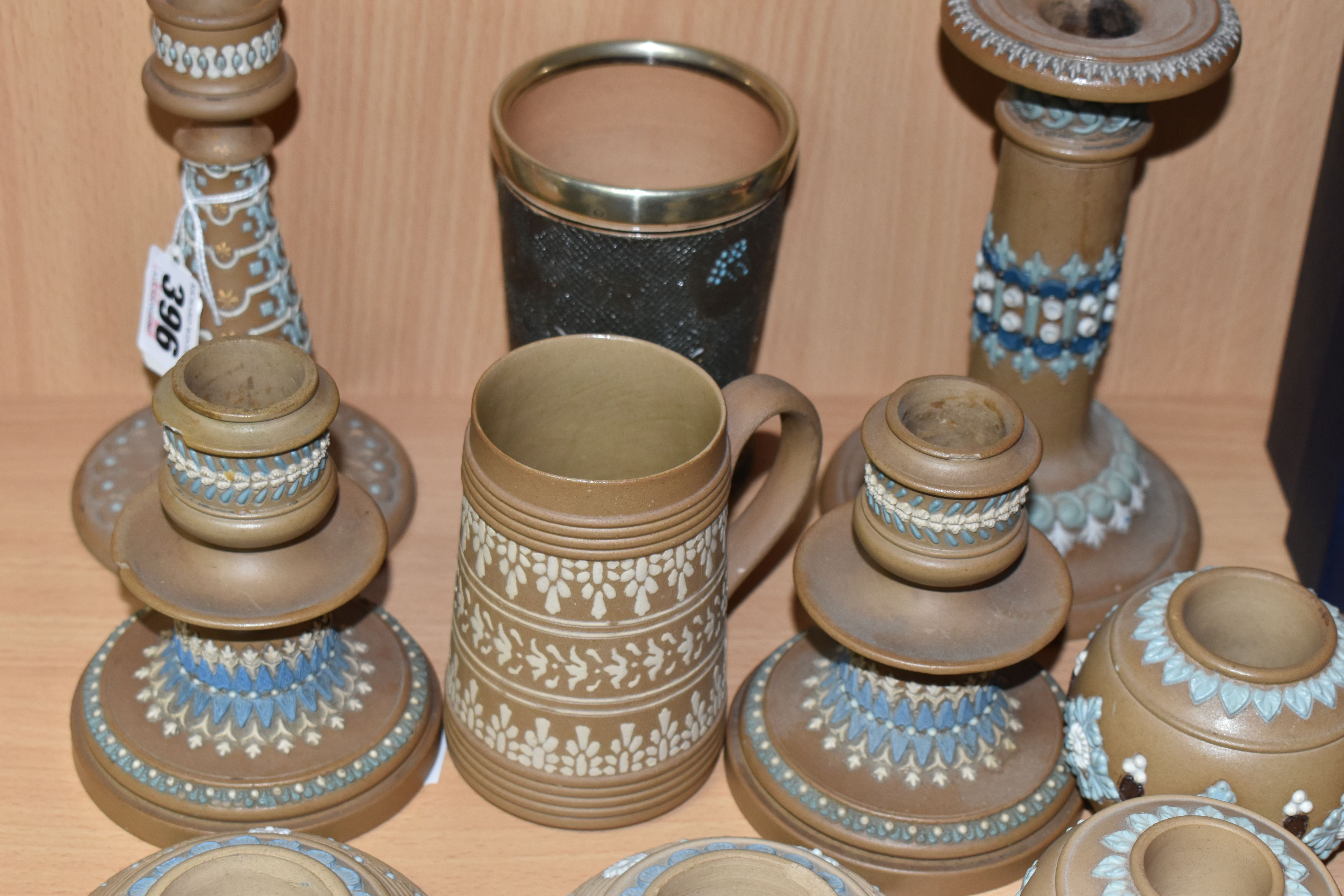 A GROUP OF DOULTON LAMBETH SILICON WARE, with applied foliate, floral and patterned decoration, - Image 3 of 11