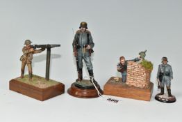 FOUR DIECAST FIGURES OF SOLDIERS, in British and German First World War uniforms, with weapons etc.,