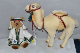 A STEIFF TEDDY WITH DROMEDARY, white tag 037924, comprising mohair teddy bear and camel, limited