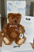 A BOXED STEIFF LIMITED EDITION MUSICAL 'THE GREAT AMERICAN TEDDY BEAR', jointed with russet mohair